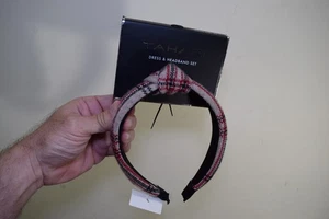 NWT Tahari GIRLS XS Headband Hair Accessory Red Black Plaid Handmade Brand New - Picture 1 of 6