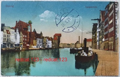 AK Langebrücke in Danzig / Pommern Polen 1921 PK Dampfschiff Fluss Gdansk Polska - Bild 1 von 2