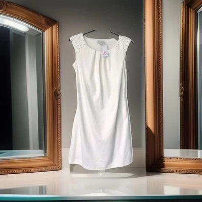 Ronni Nicole “O So Slim” UK 12 Ivory Occasion Jersey Dress Gems Embellished L36” - Image 1 of 4