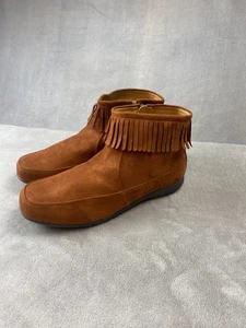 Botas al Tobillo Comfortview Marrón Gamuza Flecos Estilo Mocasín Boho Cottagecore 12WW - Imagen 1 de 5