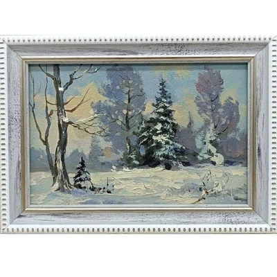 original oil painting framed landscape art rural landscape winter landscape 4x6 - Image 1 of 4