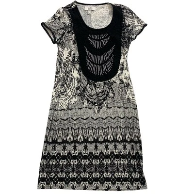 Belle от Badgley Mischka размер 10 черный белый вязаный крючком нагрудник платье богемное шик - Изображение 1 из 4