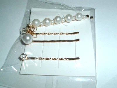4 nuevos alfileres dorados de perlas blancas y diamantes de imitación Foto 1 de 3