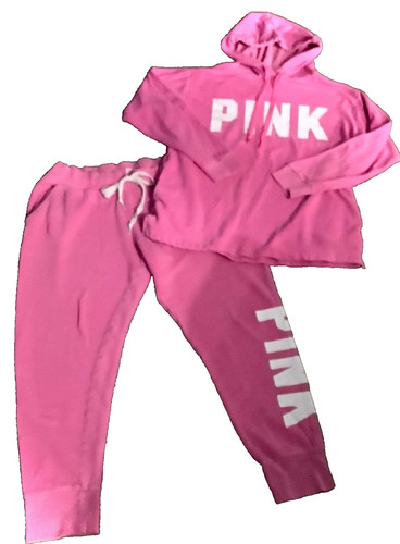 UNDERCOVER RARO SET 2 PEZZI FELPA CON CAPPUCCIO E PANTALONI DONNA TG L XL VICTORIAS SECRET ROSA