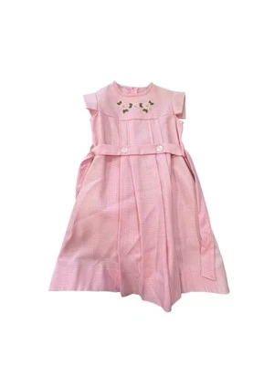 Vtg Girls Dress Size 6x Cinderella Pink Belted Dress Embroidered - Image 1 of 4