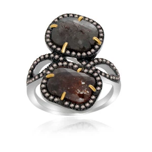 Heavy 6.02 ct Black Rough & Brown Diamond 14K Gold & Sterling Promise Ring - Picture 1 of 12