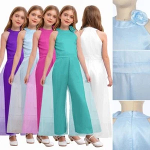 Kids Girls Jumpsuit Bridesmaid Bodysuit Party Gown Elegant Rompers Evenings - Picture 1 of 54