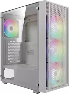 White ATX Mid Tower Gaming Computer PC Case Side Tempered Glass, Preinstalled 4X - Picture 1 of 7