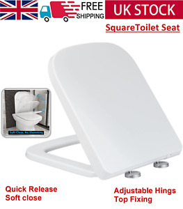 Luxury Square Toilet Seat White Soft Close Rectangle Loo Seat with Top Fix UF