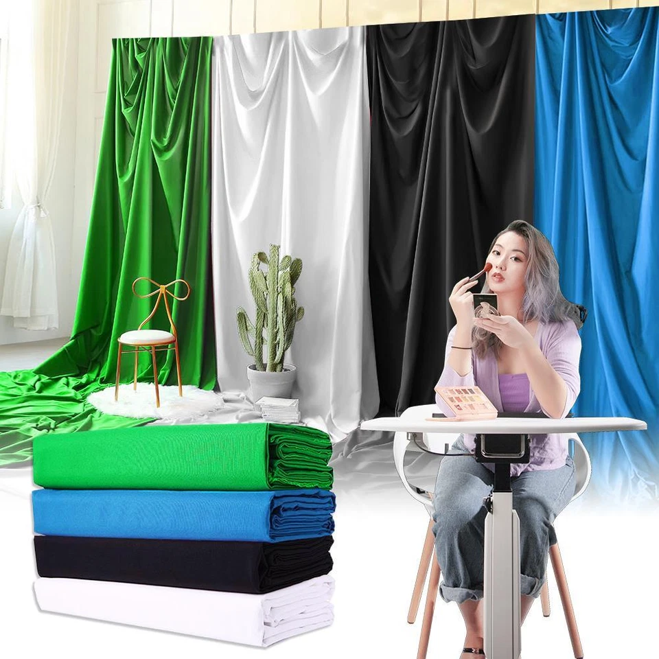 Foto Fundo Fundo Muslin Algodão Estúdio Preto Branco Azul Tela Verde Reino Unido - Imagem 1 de 4