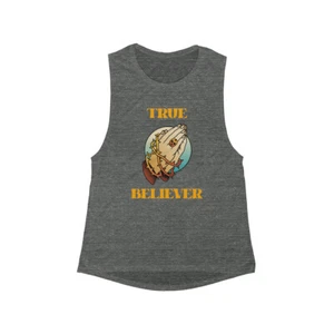 Women's Praying Hands True Believer Flowy Scoop Muscle Tank - Picture 1 of 7