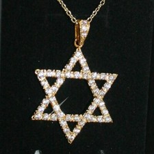 2Ct Round Real Moissanite  STAR OF DAVID Pendant 14K Gold Plated With Free Chain