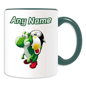 Personalisierte Geschenk Yoshi Reiten Tasse Spardose Tasse Spaß Neuheit Pinguin Pilz - Bild 1 von 21