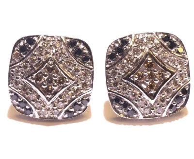 Aretes cuadrados de diamantes blancos negros de oro blanco de 14 k de 0,74 quilates VS1 G 4,4 g Foto 1 de 4