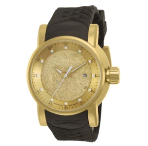 Neu mit Etikett Invicta Herren S1 Yakuza Dragon automatische matt goldfarbenes IP braunes Armband Uhr - Bild 1 von 11