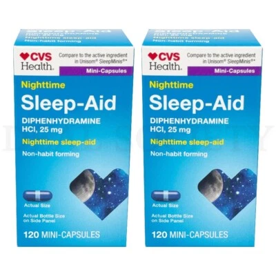 CVS Health Nighttime Sleep Aid Diphenhydramine HCI 25 MG 120ct Each Lot of 2 - Image 1 of 4