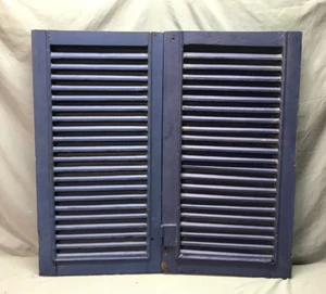 Vintage kleines blaues Paar antike 18x34 Haus Fenster Holz Lamellen Fensterläden 907-25B - Bild 1 von 15