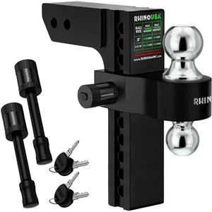 Rhino USA Adjustable Trailer Hitch (2.5-inch Receiver) w/ 10" Drop/Rise (Black) - Picture 1 of 7