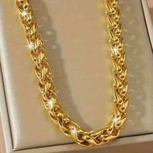 Unisex A Sparkling Twisty Rope Design "Thick" 24K Gold Plated Chain 61cms Length - Picture 1 of 7