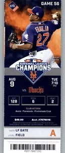 Arizona Diamondbacks vs New York Mets 8/9/2016 Full Ticket Neil Walker HR/3H/2R - Picture 1 of 2
