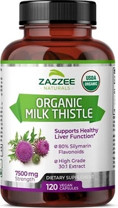 Organic Milk Thistle Extract Capsules 120 Count Vegan 7500 mg Strength - Picture 1 of 9