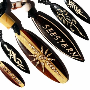 Seestern Halskette Modeschmuck mit Surfboard Holz Anhänger variables Halsband - Bild 1 von 6