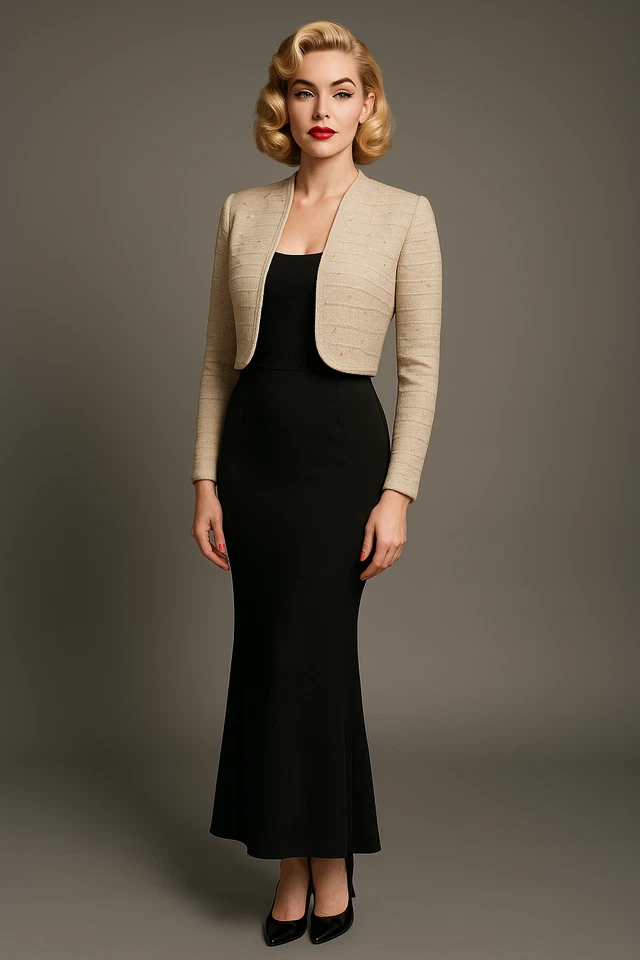 Chaqueta Bolero Vintage El-Ana Lana Estrás Tejida Beige Texturizada Retro Glamour LRG Foto 1 de 4