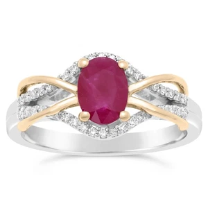 10K White Yellow Gold Engagement Ring for Her Oval Ruby Diamond Accents Size 5 - Picture 1 of 7