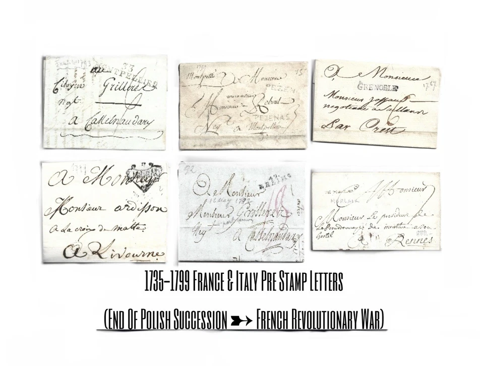 6 letras plegadas preestampladas de 1735-1815 Francia e Italia (Est. $300,00) Foto 1 de 4