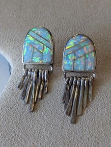 Vintage Zuni Opal Mosaic Earrings - Picture 1 of 6