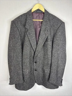 Blazer Harris Tweed 46L masculino tecido à mão Escócia cinza lã espinha de peixe - Imagem 1 de 4