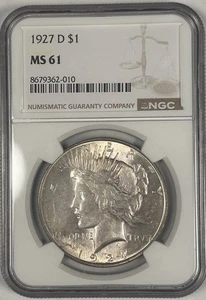 1927-D Peace Silver $1 Dollar Coin NGC MS 61 - Picture 1 of 2