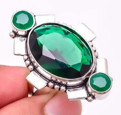 Anillo de joyería plateado diopsido cromado, esmeralda (simulado) s.9 T302 Foto 1 de 4