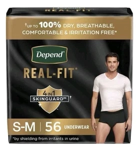 56 Stück Depend Real Fit Herren Inkontinenz Slips Unterwäsche S/M Skinguard GRAU - Bild 1 von 2