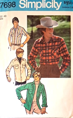 Simplicity 7698 Men's Long Sleeve Shirt Buttons or Snaps Pocket Size 40 Uncut - Image 1 of 2