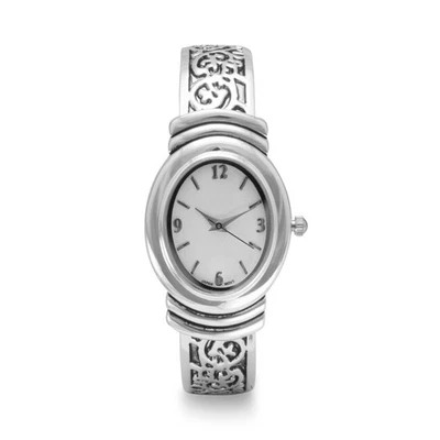 Oxidized Women's Silver Plate Scroll Design Fashion Cuff Watch Hinged - Image 1 of 3