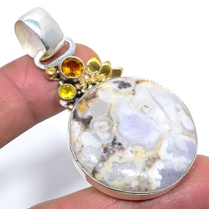 Polka Dot Jasper, Citrine Two Tone Gold Plated Silver Plated Pendant 2.3" T77 - Picture 1 of 3
