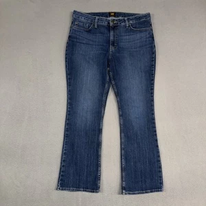 Lee Jeans Womens 14 Short Blue Bootcut Stretch Distressed Denim Cotton Blend - Picture 1 of 11