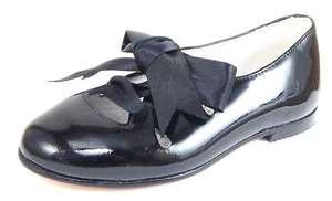 DE OSU -Spain - Girls Black Patent Leather Bow Dress Shoes - European -Sizes 9-1 - Picture 1 of 8