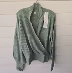 Maglione donna Foshow avvolgente manica lunga a pipistrello scollo a V verde lime - Foto 1 di 12