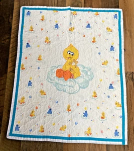 Vintage Handmade Big Bird Cookie Monster Sesame Street Baby Quilt Cross Stitch - Picture 1 of 11