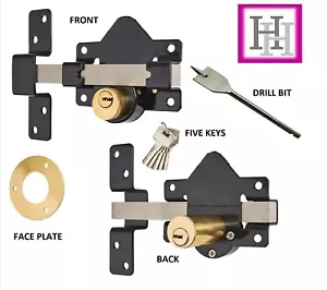 Double Long Throw SECURITY Gate Lock Garage Bolt Rim Lock 5 KEYS 50 MM - Picture 1 of 7