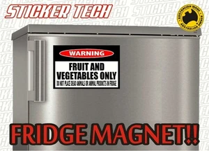 WARNING FRUIT AND VEGETABLES ONLY FRIDGE REFRIGERATOR VEGAN STICKER DECAL MAGNET - Bild 1 von 2