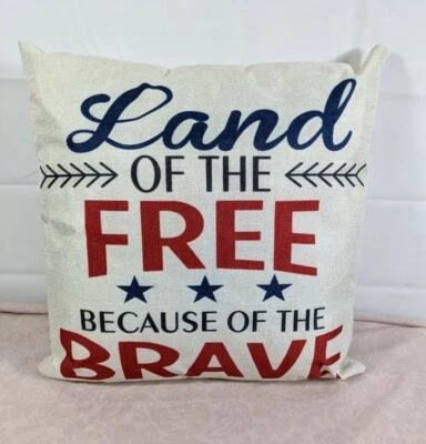 Almohada casera de granja tierra de los libres debido a valiente patriótica nueva sin etiquetas Foto 1 de 4