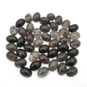 Natural Black Rutile Quartz Loose Stone Oval Cabochon 10*14 MM 100 CT 17 Pcs - Picture 1 of 3
