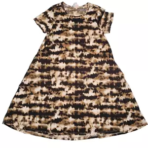 M Medium Womens LuLaRoe Jessie Pocket Dress Tie Dye Acid Wash Brown White NEW - Picture 1 of 3