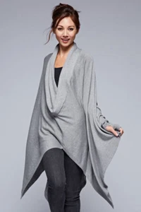 Gray Oversize Asymmetrical Poncho Pullover Cashmere Blend Sweater Top *SALE SALE - Picture 1 of 3