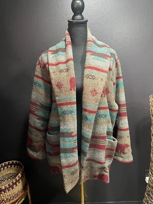 Topshop 西南夹克女式 6 码羊毛混纺阿兹特克外套波西米亚时尚 — 第 1/4 张图片