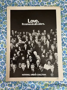 Vintage 1970 National Urban Coalition Print Ad LOVE IT COMES IN ALL COLORS - Picture 1 of 7