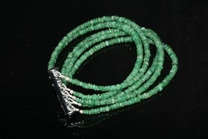 A++ Beautiful Green Emerald Smooth Rondelle Gemstone Beads 5 Layer Bracelets 8'' - Picture 1 of 16